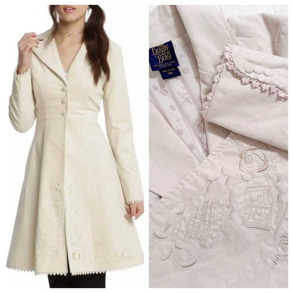Disney Women's Cream Embroidered Pea Coat